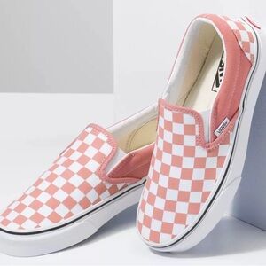 Vans Blush and White Checkered Slip-Ons